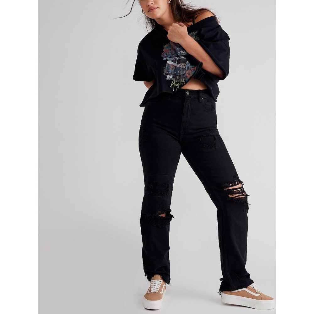 FREE PEOPLE CRVY Straight Shooter Jeans / Saturated Black NWT